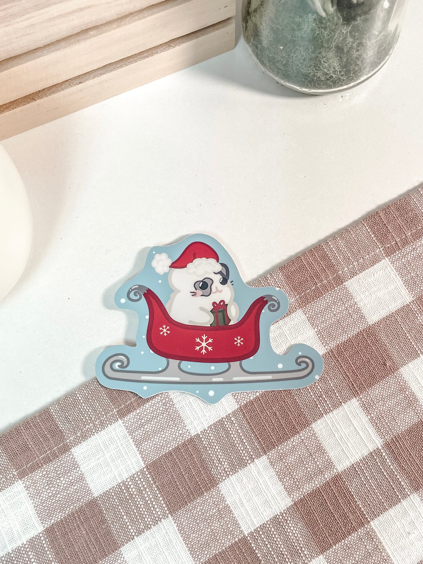 Santa’s Sleigh Hamster Vinyl Sticker(Waterproof)