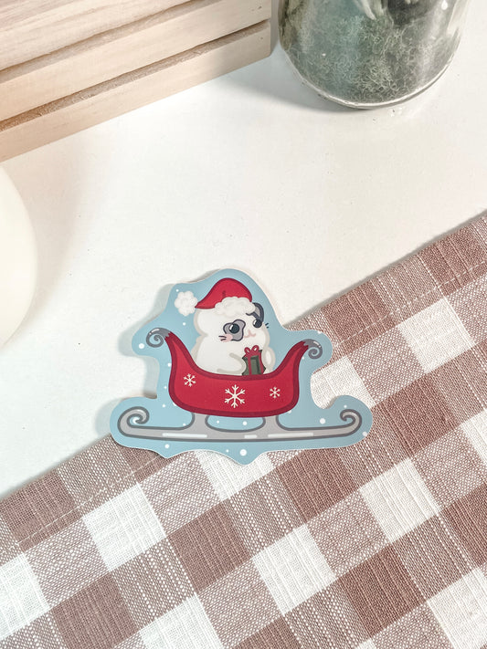 Santa’s Sleigh Hamster Vinyl Sticker(Waterproof)