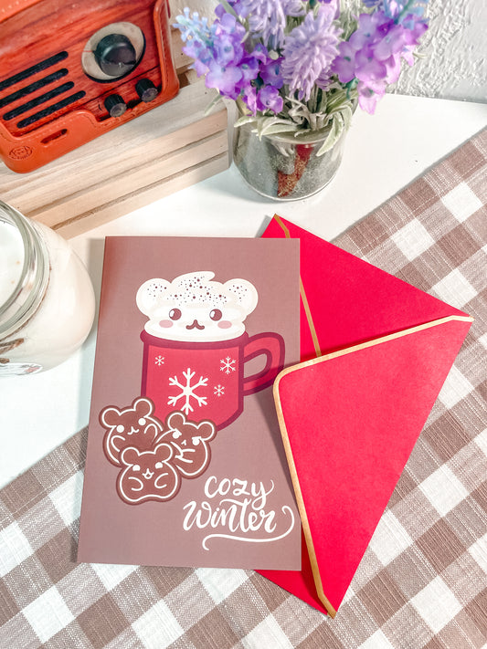Hot Cocoa Hamster Holiday Greeting Card