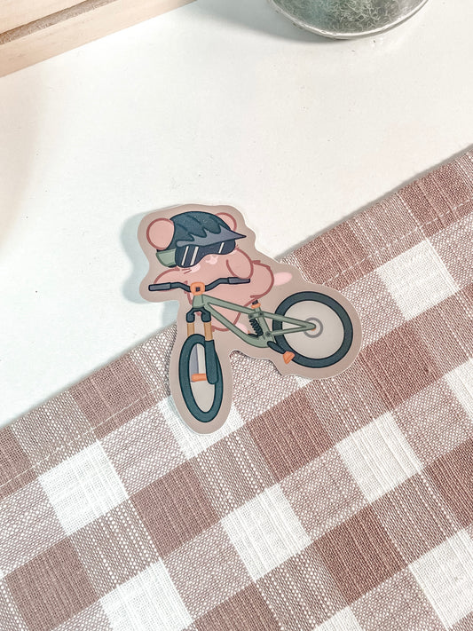 Gnarly Biking Ham Vinyl Sticker(Waterproof)