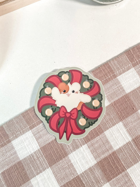Holly Jolly Christmas Wreath Holiday Hamster Vinyl Sticker(Waterproof)