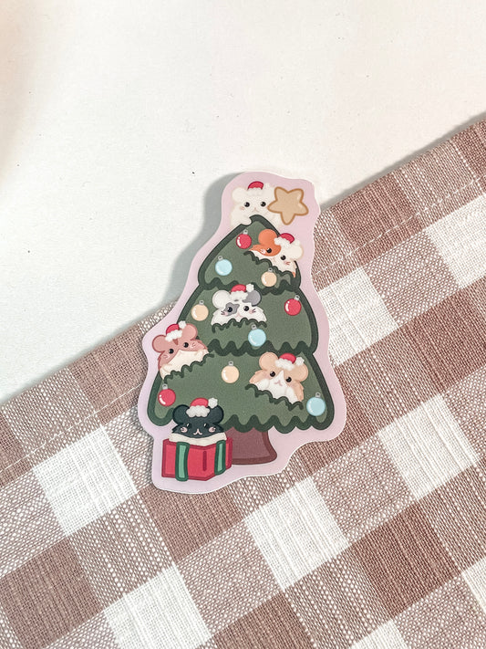 Christmas Tree Holiday Hamster Vinyl Sticker(Waterproof)