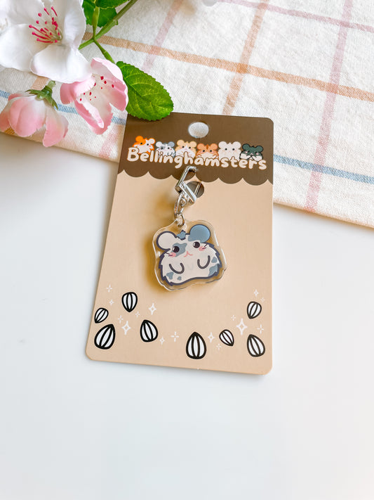 Dante the Gray Spotted Hamster Double Sided Acrylic Keychain
