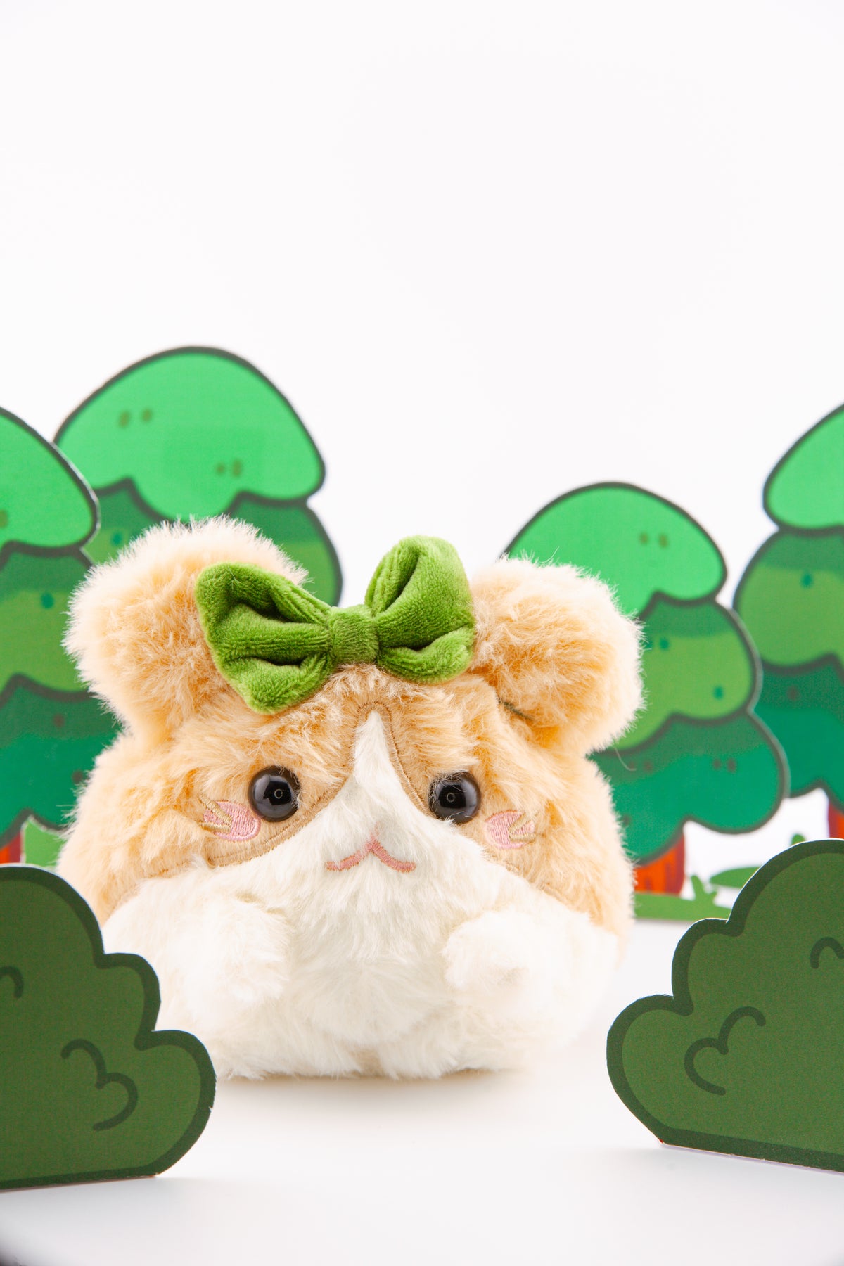 Moss green velvet bow accessory for Bellinghamsters plush worn as a hair bow