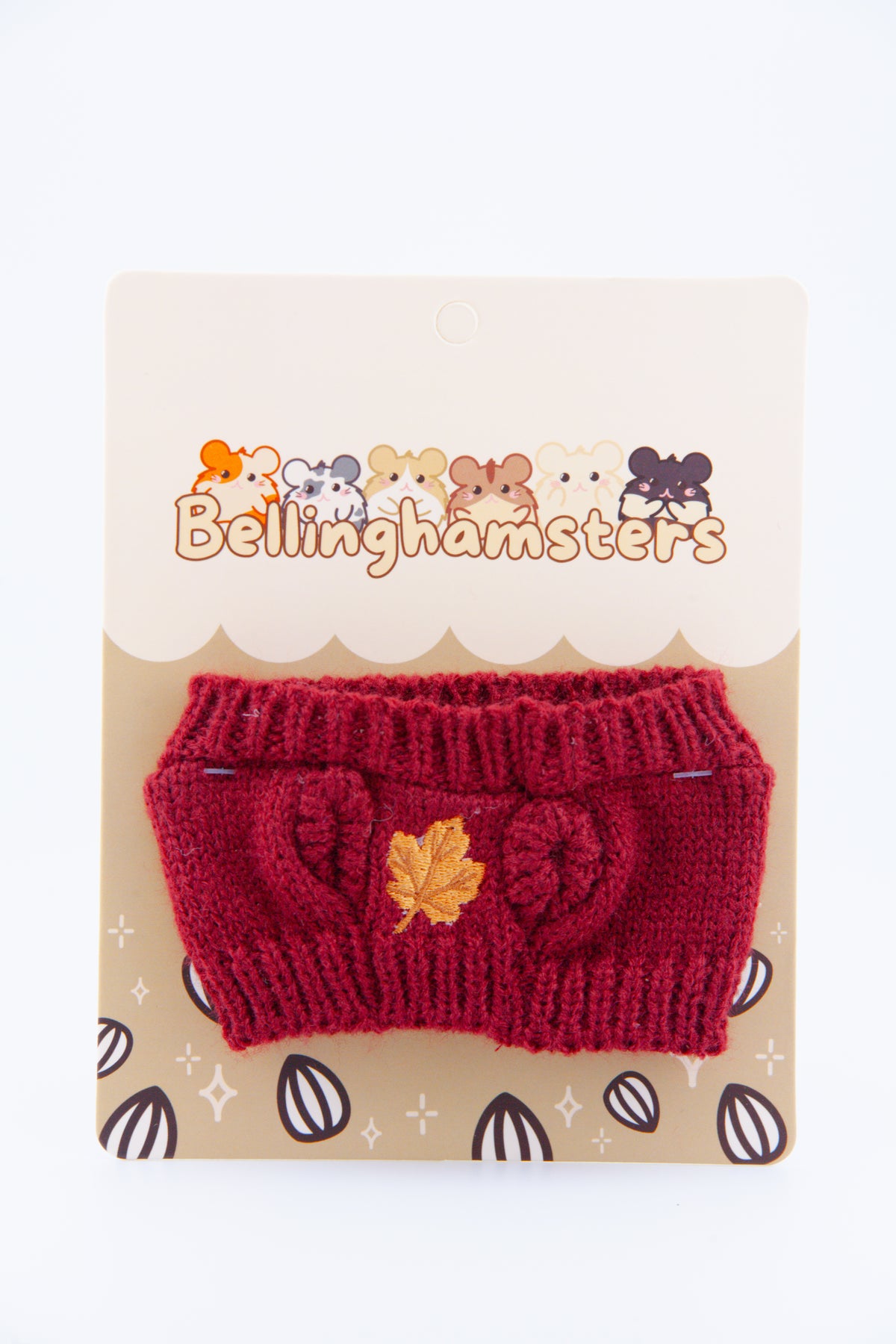 Cranberry red Maple Leaf Sweater for Bellinghamsters plush with embroidered golden autumn leaf